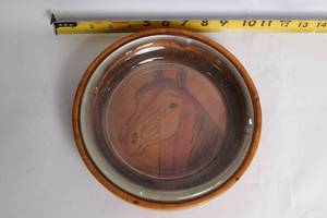 lot 227 image: Vintage Leather and Glass Ashtray with Horse Design