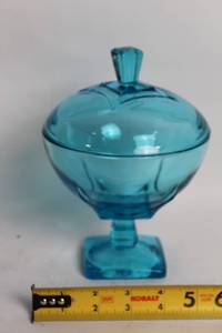 lot 237 image: Vintage Blue Glass Candy Dish with Lid