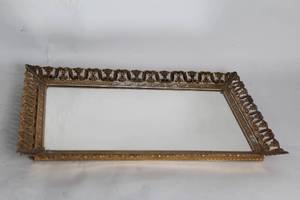 lot 244 image: Vintage Ornate Rectangular Wall Mirror with Gold-Tone Frame