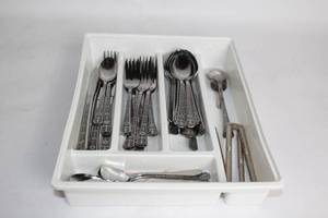 lot 268 image: Set of Vintage Stainless Steel Flatware with Floral Design and Openers
