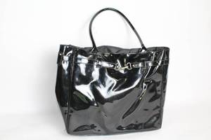 lot 274 image: Black Patent Leather Handbag with Silver-tone Accents