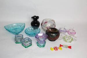 lot 305 image: Collection of Decorative Glass Items with Candy Replicas