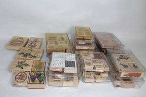 lot 324 image: Collection of 60 Assorted Wooden Rubber Stamps for Crafting