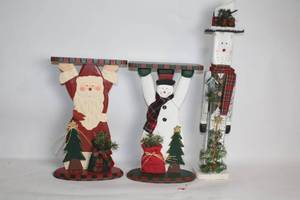 lot 333 image: Set of 3 Handcrafted Holiday Wooden Figures with Tabletops