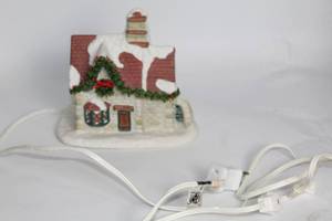 lot 362 image: Snow-Covered Ceramic Holiday House with Lights