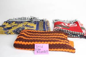 lot 371 image: Set of 3 Decorative Blankets - Child Size, Holiday, and Sunflower Designs