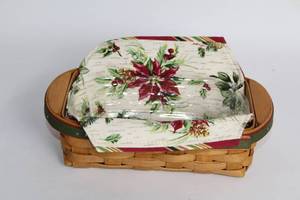 lot A-385 image: Longaberger Handmade Basket with Holiday Liners and Plastic Protector