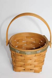 lot A-386 image: Handwoven Decorative Wooden Basket with Metal Accents