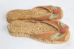 lot 392 image: Pair of Handcrafted Straw Sandals with Floral Design