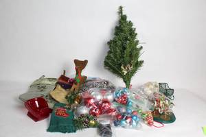 lot 401 image: Assorted Holiday Decor Collection with Mini Tree and Ornaments