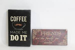 lot 408 image: Set of 2 Decorative Wall Plaques - Coffee and Friendship Themes