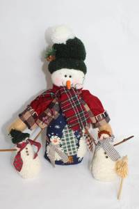 lot 415 image: Decorative Snowman Figurine with Patchwork Outfit and Accessories
