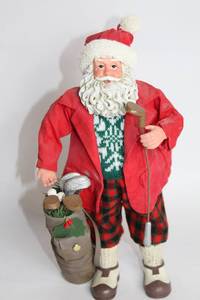 lot 416 image: Vintage Santa Claus Golfer Figurine with Golf Bag
