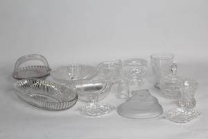 lot 420 image: Collection of 12 Clear Glassware Items with Various Designs