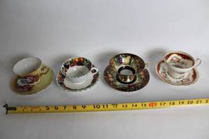lot 446 image: Set of 4 Vintage Porcelain Tea Cup & Saucer Sets with Floral Designs