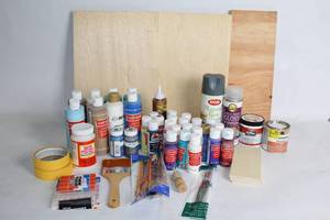 lot 485 image: Set of Wood Panels and Assorted Painting & Craft Supplies