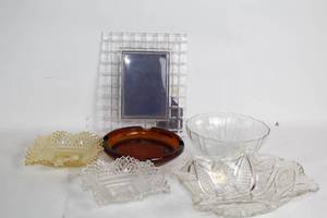lot 493 image: Collection of Cut Glass Bowls, Ashtray, and Photo Frame