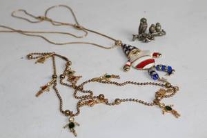 lot 497 image: Group of 3 Unique Costume Jewelry Necklaces and Owl Figurine
