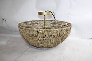 lot 287 image: Natural Woven Rope Ceiling Light Fixture with Gold Hardware