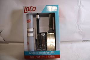 lot 339 image: Griddle Breakfast Kit with Spatula, Tongs, Bacon Press, and Squirt Bottles