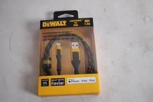lot 366 image: DeWalt 4ft Kevlar Reinforced Lightning to USB Charging Cable