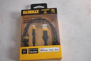 lot 371 image: DeWalt 4ft Lightning to USB Reinforced Cable for iPhone, iPad, iPod