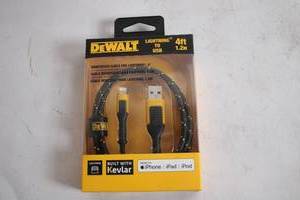 lot 372 image: DEWALT Lightning to USB Cable 4ft Reinforced for iPhone iPad iPod