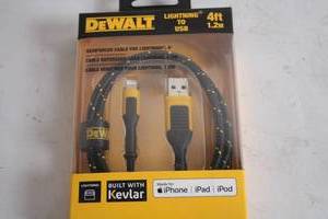 lot 374 image: DEWALT 4ft Lightning to USB Cable with Kevlar Reinforcement