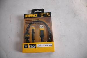 lot 376 image: DeWalt Lightning to USB Cable 4ft Reinforced with Kevlar for Apple Devices
