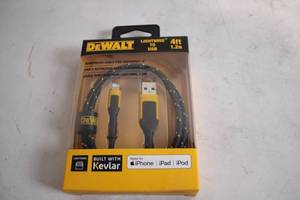 lot 378 image: Dewalt 4ft Lightning to USB Cable with Kevlar Reinforcement