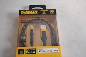 lot 382 image: DEWALT 4ft Lightning to USB Cable Reinforced with Kevlar