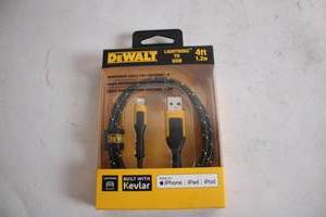 lot 386 image: DEWALT 4ft Lightning to USB Cable - Reinforced with Kevlar