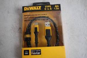 lot 391 image: DEWALT 4ft Type C to A USB Cable with Kevlar Reinforcement