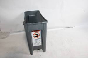 lot 440 image: Gray Plastic Trash Bin with Warning Label
