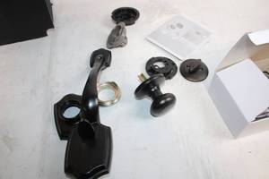 lot 444 image: Kwikset Security Series Deadbolt and Handle Set in Black