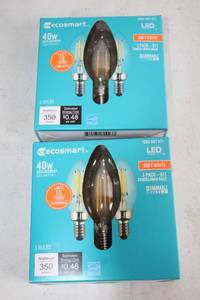 lot 470 image: 2 Packs of Ecosmart 40W Dimmable B11 Candelabra Base LED Light Bulbs, 3 Bulbs Each