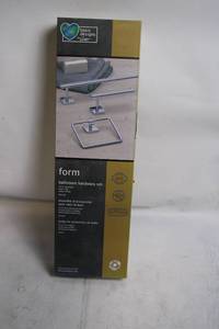 lot 13 image: Form Bathroom Hardware Set with Towel Bar, Ring and Tissue Holder