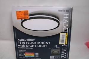 lot 49 image: Ashburrow 15 in Flush Mount with Night Light - Matte Black Finish