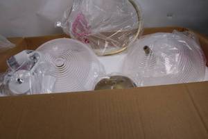 lot 51 image: Modern Ceiling Light Fixture with Glass Shades and Brass Finish