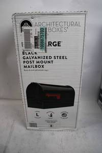 lot 58 image: Elite Large Black Galvanized Steel Post Mount Mailbox