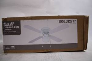 lot 107 image: 42-inch Littleton LED Indoor Ceiling Fan with Schoolhouse Glass Shade