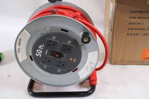 lot 138 image: 50 Ft Heavy Duty Extension Cord Reel with 4 Power Outlets