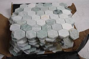 lot 168 image: Lot of Hexagonal Marble Mosaic Tiles - Approximately 10 sq. ft.