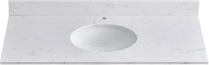 lot B-54-GR image: 48 in. W x 22 in. D Vanity Top with Round Sink, Engineered Stone Bathroom Sink Top, Single Faucet Hole with One Backsplash Vanity Sink Top, Carrara White Vanity Top with Sink
