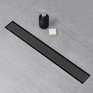 lot B-61 image: Shower Drain, Black Shower Drain 30 inch with Flat and Tile Insert 2 in 1 Panel, 304 Stainless Steel Black Linear Shower Drain with Hair Strainer and Leveling feet
