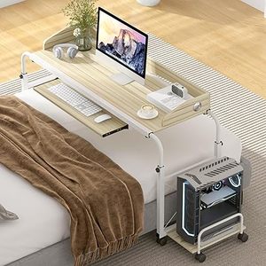 lot B-102-BL image: Overbed Table with Wheels,Height and Length Adjustable Mobile Table 47 inches Works as Laptop Cart Computer Table Bed Table, Maple