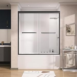 lot B-172-BL image: Shower Door for Tub 56-60 in. W x 62 in. H Semi-Frameless Tub Door for Shower, Double Sliding Bypass Bath Tub Shower Glass Doors with 516 inch Tempered Glass Matte Black
