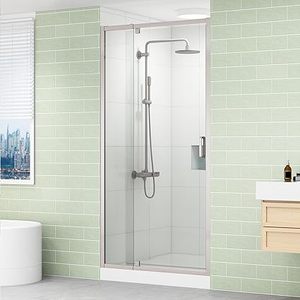 lot B-276-BL image: Pivot Shower Door,32-36 W x 76 H Frameless Shower Door, 14(6 mm) Thick Clear Tempered Glass, Brushed Nickel Finish, Reversible Glass Shower Door