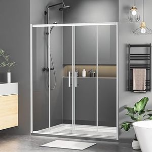 lot B-289-BL image: 60 in. W x 76 in. H Double Sliding Shower Door, Bathroom Sliding Door with 14 in. (6mm) Clear Tempered Glass, Reversible Installation, Chrome