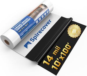 lot C-71 image: Crawl Space Vapor Barrier, 14 Mil Vapor Barrier, 10x100, Plastic Drop Cloth for Crawl Space Encapsulation, Heavy Duty Polyethylene Film, Thick Plastic Sheeting, White and Black Film